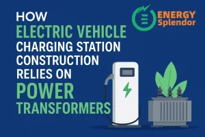 Electric vehicle charging station powered by high-quality Energy Splendor power transformers, supporting reliable EV infrastructure for commercial and industrial use.
