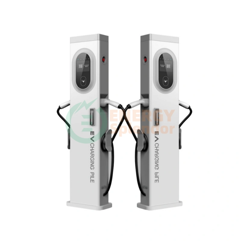PowerPort Duo 22–44kW Floor-Standing AC EV Charger by Energy Splendor – Commercial Dual-Gun EV Charging Unit for Wholesale & Factory Orders