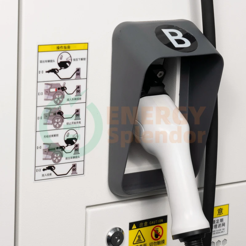 82kW Level 3 Dual-Gun Solar Hybrid EV Charger with 60kW DC + 22kW AC Output and Integrated Camera – Energy Splendor commercial and fleet EV fast charger for North and South America