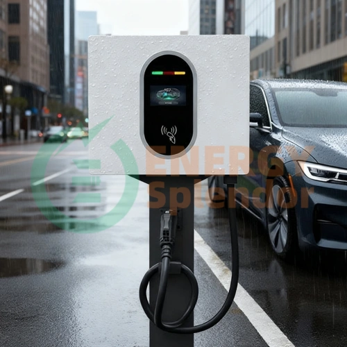 ChargeMaster 60kW Automatic DC EV Charger with 7-Inch Touch Screen – Wall-Mounted Fast EV Charging Station by Energy Splendor, OEM Factory Direct, Wholesale Supplier for USA, Canada, Brazil, Argentina, Australia, Mexico