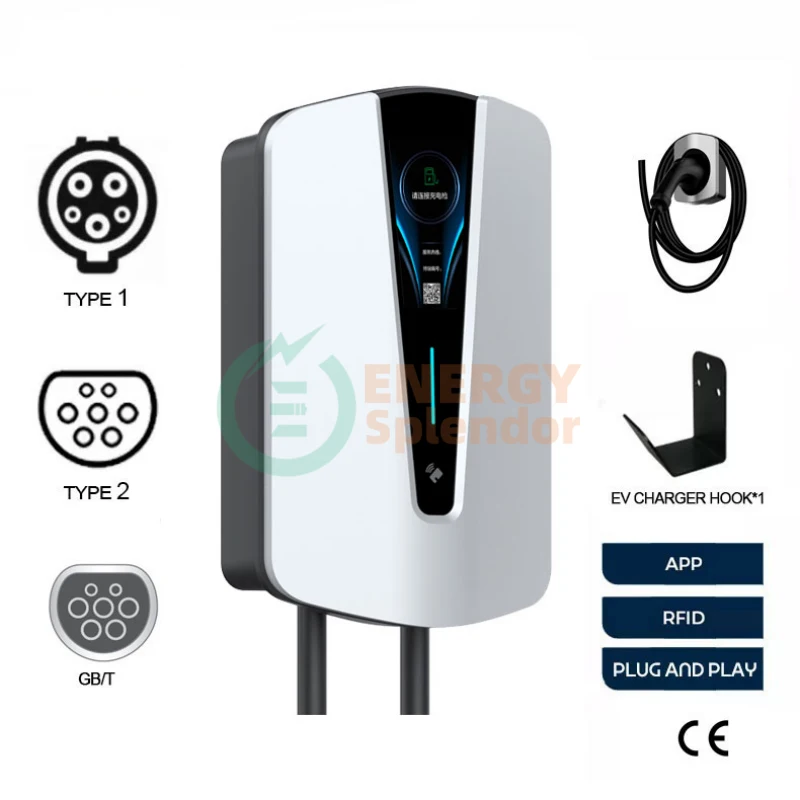 7kW 11kW 22kW Commercial EV Charging Station Wallbox Charger compatible with Type 1, Type 2, GB, and Tesla vehicles, wholesale factory price, custom options available for USA, Canada, UK, Germany, France, Spain, Italy, and South America, high-quality commercial EV charging solutions by Energy Splendor.