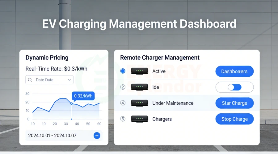 Smart EV charging management software supporting OCPP 1.6 and OCPP 2.0.1 protocols for B2B operators, featuring commercial electric vehicle charging network monitoring, remote charging control, load balancing optimization, and global infrastructure management solutions.