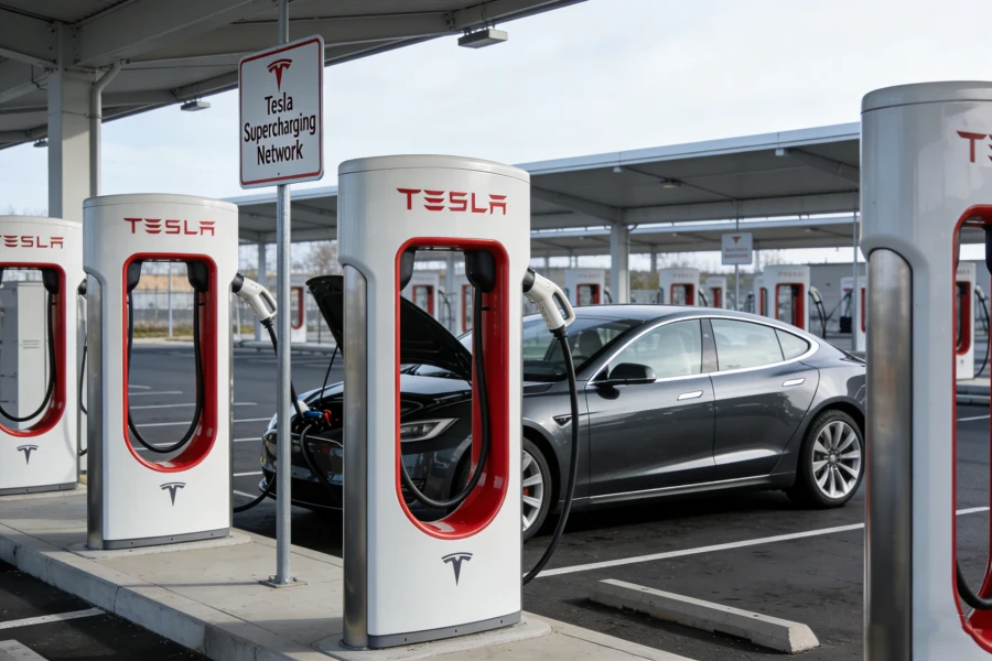 Tesla Supercharger network with NACS standard and ultra-fast DC EV charging infrastructure across North America and Europe – 2026 EV charging guide by Energysplendor
