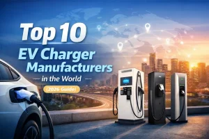 Top 10 EV charger manufacturers in the world 2026 guide, featuring global leaders in commercial EV charging, DC fast chargers, and scalable EV charging solutions by Energysplendor