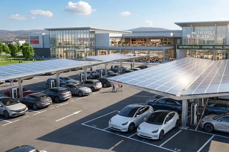 Energy Splendor advanced solar canopy carport with passenger EV charging system and integrated photovoltaic panels