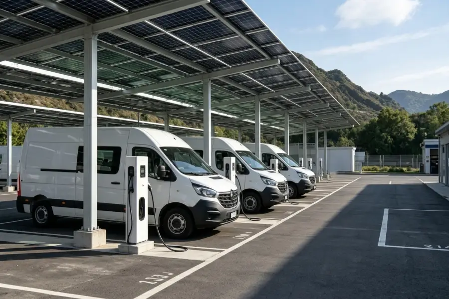 Energy Splendor commercial fleet depot with utility-optimized electric van charging infrastructure