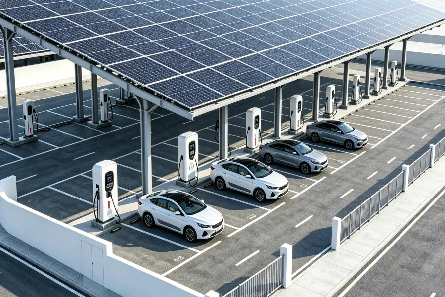 Energy Splendor large-scale public and fleet solar EV charging hub with integrated renewable energy infrastructure