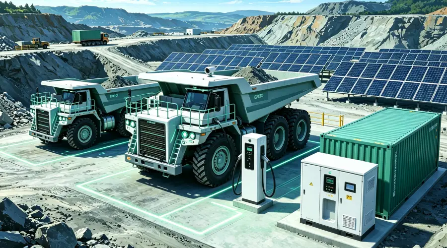 Open-Pit Mining Site Solar PV and Battery Energy Storage Microgrid for Off-Grid Electric Mining Haul Truck Fast Charging with 300 kWp–1 MW+ Solar, 1–5 MWh+ BESS and 240–960 kW+ DC Charging