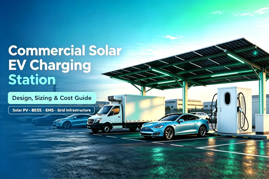 Commercial solar EV charging station with Solar PV carport at a logistics depot for fleet and commercial vehicle charging