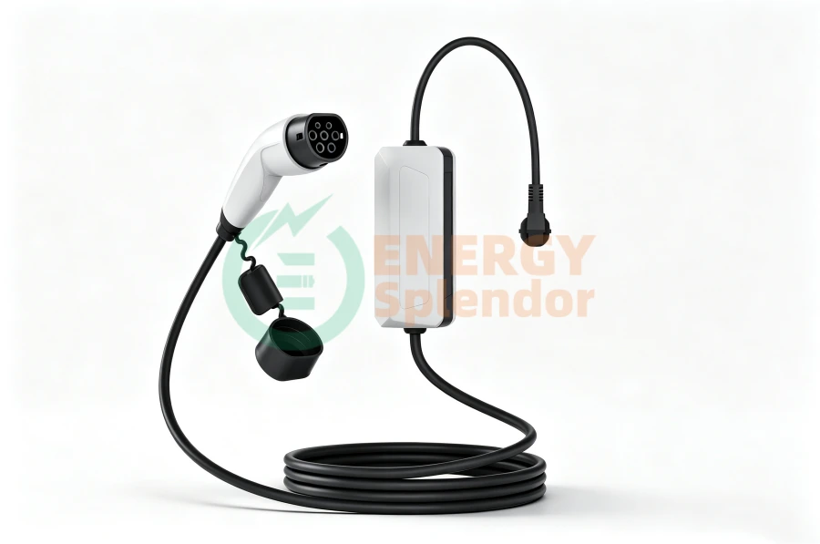 120V Level 1 EV charging cable with J1772-compatible connector for home charging of electric vehicles and PHEVs