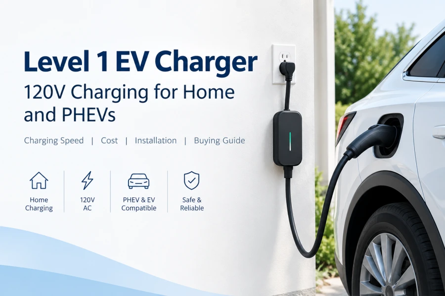Level 1 EV charger 120V for home charging of electric vehicles and PHEVs