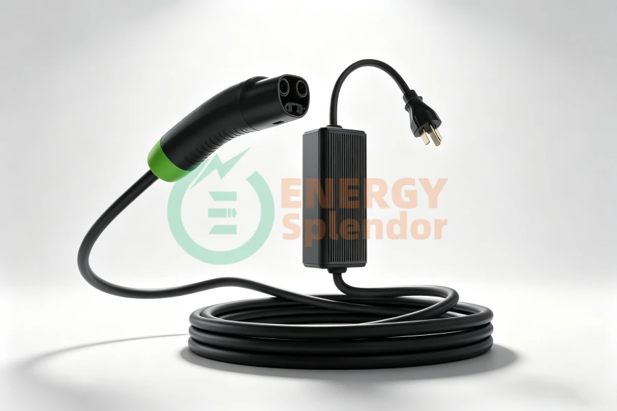 Portable Level 1 EV charging cable with 120V AC power plug and EV connector for home residential charging